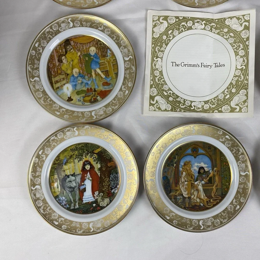 Vintage Franklin Porcelain Grimm's Fairy Tales 8in Plates Lot of 8 Bavaria 1978